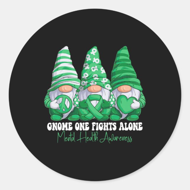 Mental Health Awareness Month Green Ribbon Gnomies Classic Round Sticker (Front)