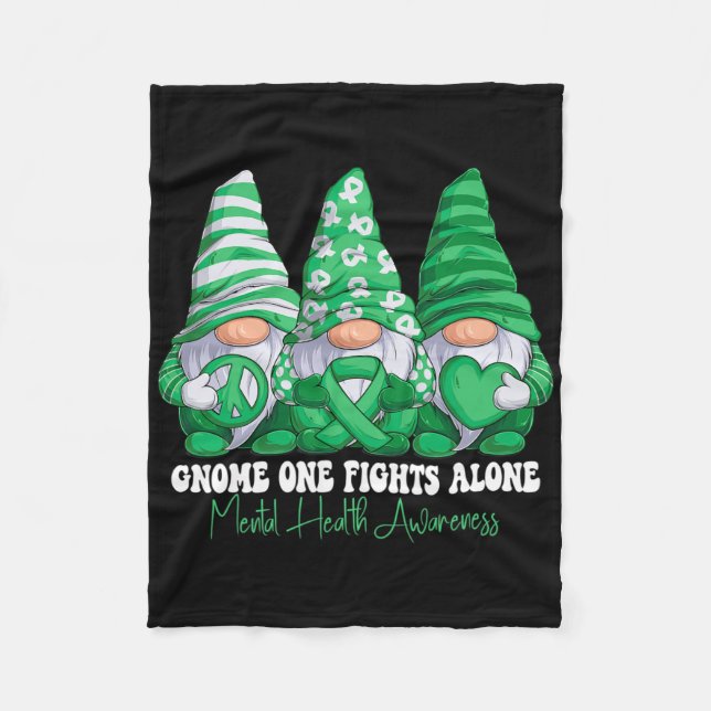 Mental Health Awareness Month Green Ribbon Gnomies Fleece Blanket (Front)