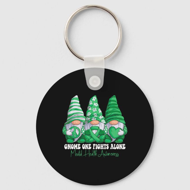 Mental Health Awareness Month Green Ribbon Gnomies Key Ring (Front)