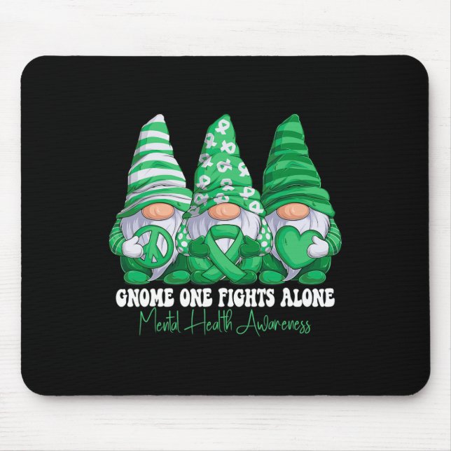 Mental Health Awareness Month Green Ribbon Gnomies Mouse Mat (Front)