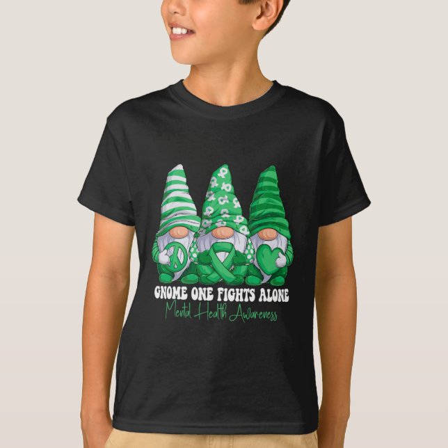 Mental Health Awareness Month Green Ribbon Gnomies T-Shirt (Front)