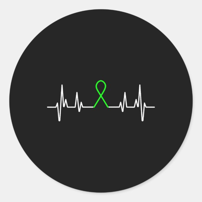 Mental Health Awareness Month Green Ribbon Heartbe Classic Round Sticker (Front)