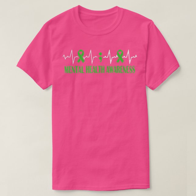 Mental Health Awareness Month Green Ribbon Pulse H T-Shirt (Design Front)