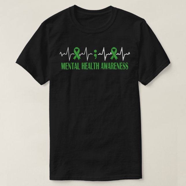 Mental Health Awareness Month Green Ribbon Pulse H T-Shirt (Design Front)
