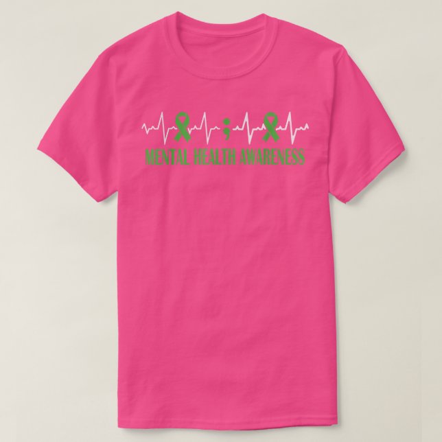 Mental Health Awareness Month Green Ribbon Pulse H T-Shirt (Design Front)
