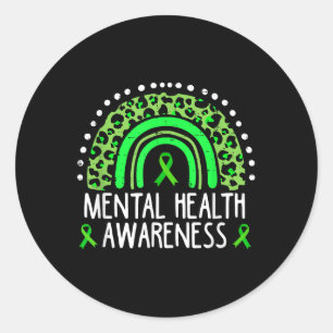 Mental Health Awareness Month Rainbow Leopard Boho Classic Round Sticker