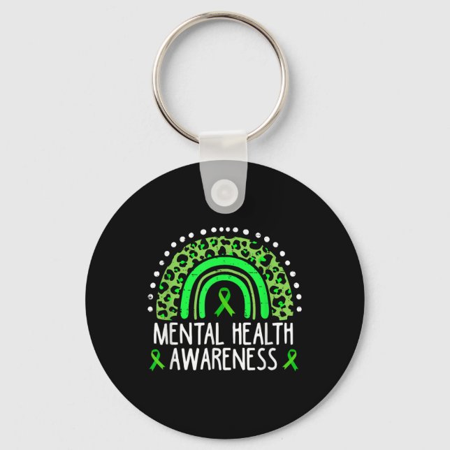 Mental Health Awareness Month Rainbow Leopard Boho Key Ring (Front)