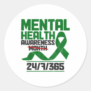 Mental Health Awareness Month S Green Ribbon  Classic Round Sticker