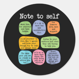 Mental Health Awareness - Note To Self School Coun Classic Round Sticker