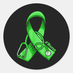 Mental Health Awareness Nurse Stethoscope Green Ri Classic Round Sticker