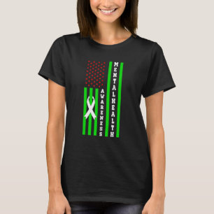 Mental Health Awareness On Back Flag American Men T-Shirt