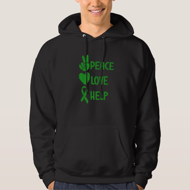 Mental Health Awareness Peace Love Help Green Ribb Hoodie (Front)