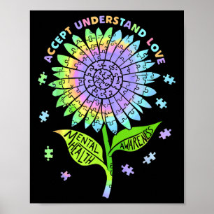 Mental Health Awareness Puzzle Flower Accept Under Poster