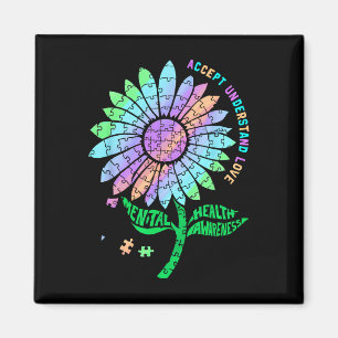 Mental Health Awareness Puzzle Sunflower Magnet