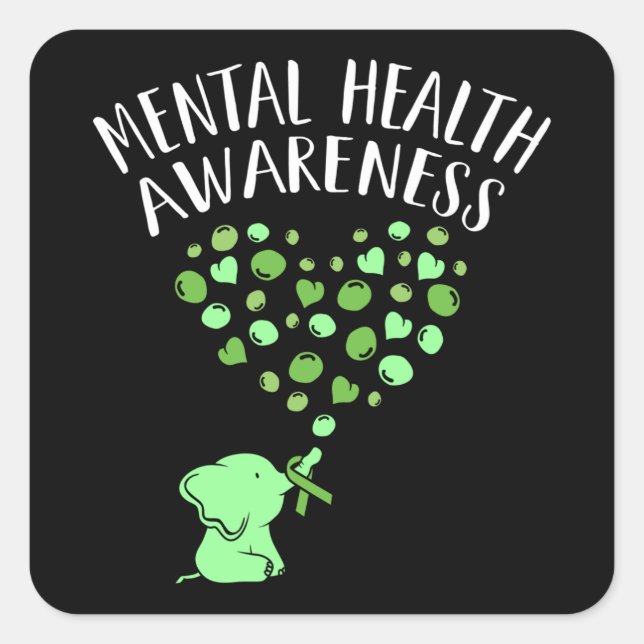Mental Health Awareness Ribbon Elephant Square Sticker (Front)