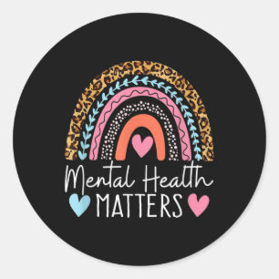 Mental Health Awareness S Shirt Leopard Boho Rainb Classic Round Sticker