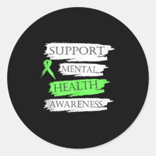 Mental Health Awareness Shirt Support Green Ribbon Classic Round Sticker