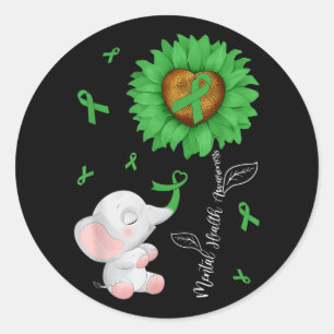 Mental Health Awareness Sunflower Elephant & G Classic Round Sticker