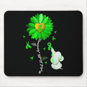 Mental Health Awareness Sunflower Green Ribbon Ele Mouse Mat