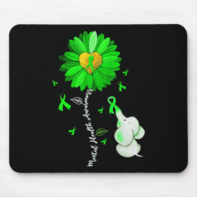 Mental Health Awareness Sunflower Green Ribbon Ele Mouse Mat (Front)
