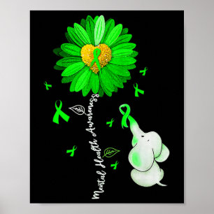 Mental Health Awareness Sunflower Green Ribbon Ele Poster