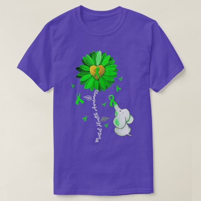 Mental Health Awareness Sunflower Green Ribbon Ele T-Shirt (Design Front)