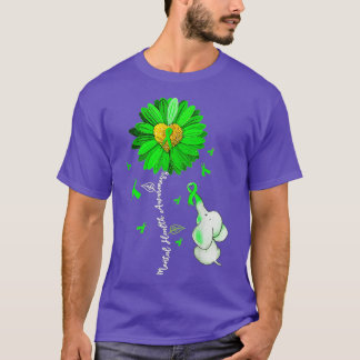 Mental Health Awareness Sunflower Green Ribbon Ele T-Shirt