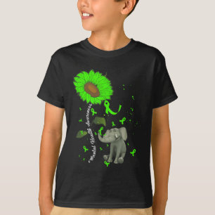 Mental Health Awareness Sunflower Green Ribbon Ele T-Shirt
