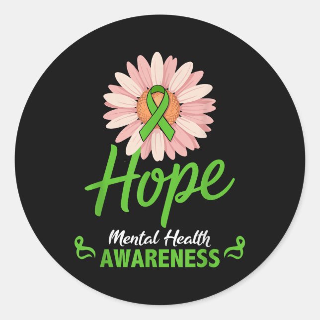 Mental Health Awareness Sunflower Green Ribbon Pos Classic Round Sticker (Front)