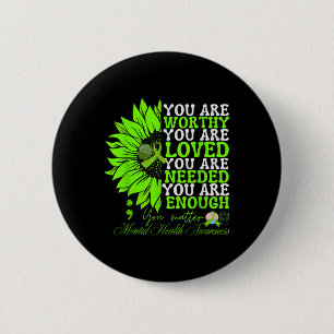 Mental Health Awareness Sunflower Groovy Green 6 Cm Round Badge
