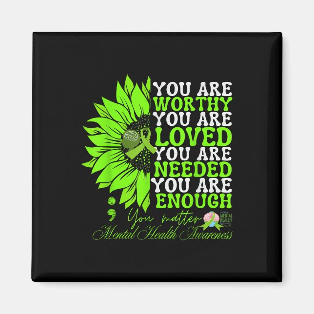 Mental Health Awareness Sunflower Groovy Green  Magnet (Front)