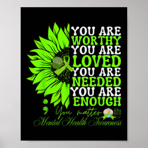 Mental Health Awareness Sunflower Groovy Green  Poster