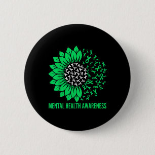 Mental Health Awareness Sunfower Ribbon Green 6 Cm Round Badge