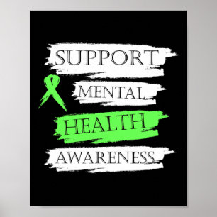 Mental Health Awareness Support Green Ribbon  Poster