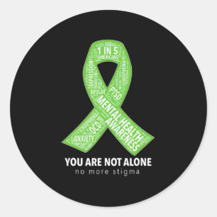 Mental Health Awareness Support Ribbon Word Cloud  Classic Round Sticker