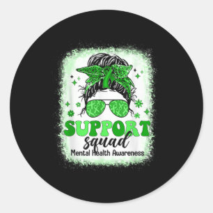 Mental Health Awareness Support Squad Messy Bun Wo Classic Round Sticker