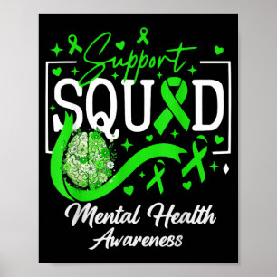 Mental Health Awareness Support Team Green Ribbon Poster