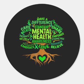 Mental Health Awareness Tree Mens Womens Grreen Ri Classic Round Sticker