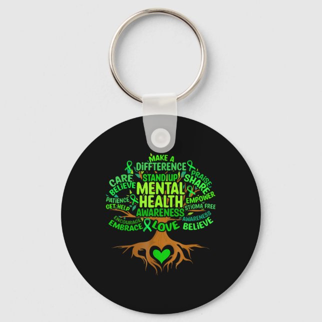 Mental Health Awareness Tree Mens Womens Grreen Ri Key Ring (Front)