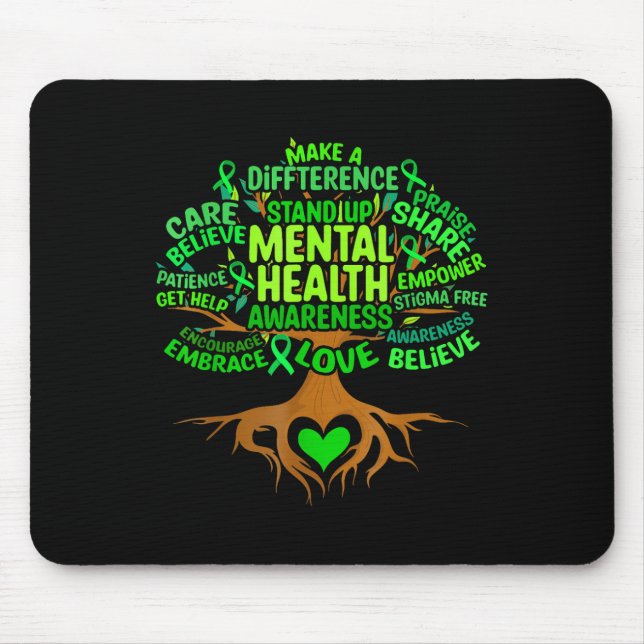 Mental Health Awareness Tree Mens Womens Grreen Ri Mouse Mat (Front)