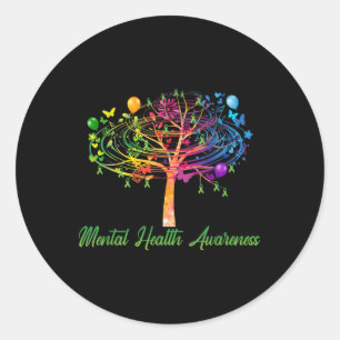 Mental Health Awareness Tree Ribbon  Classic Round Sticker