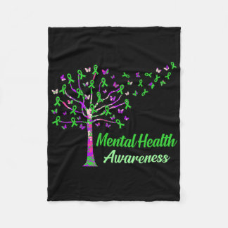 Mental Health Awareness Tree Ribbons Supporter Gra Fleece Blanket