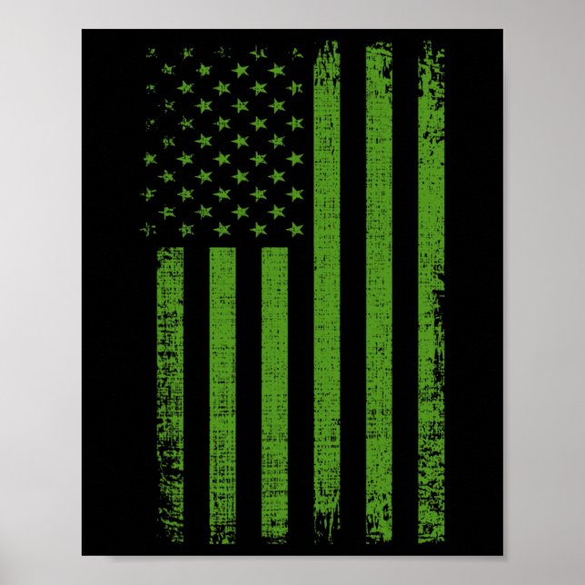 Mental Health Awareness USA Flag Green Flag  Poster (Front)