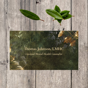 Mental Health Counsellor Gold Leaves   Nature Business Card