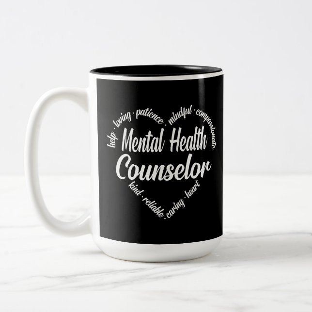Mental Health Counsellor Heart Word Cloud Two-Tone Coffee Mug (Left)