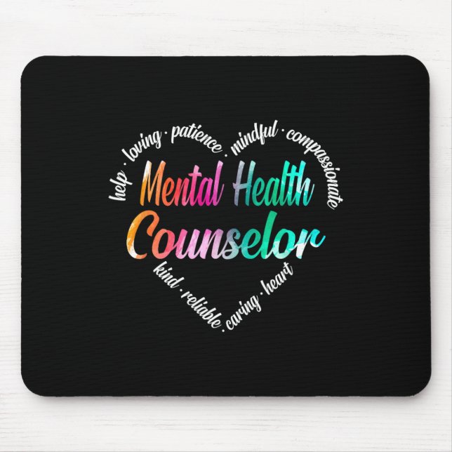 Mental Health Counsellor Heart Word Cloud Watercol Mouse Mat (Front)