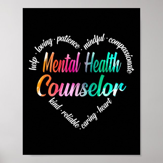 Mental Health Counsellor Heart Word Cloud Watercol Poster (Front)