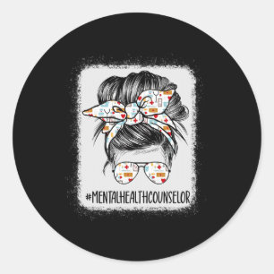 Mental Health Counsellor Messy Bun Hair Classic Round Sticker