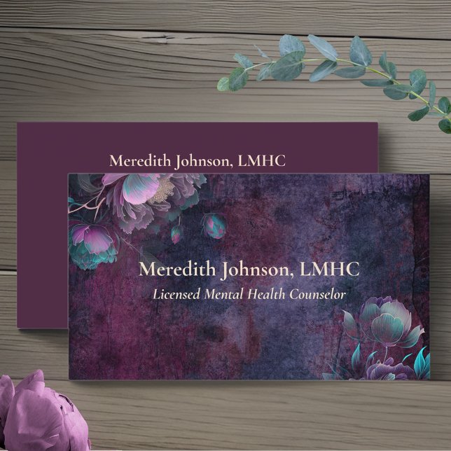 Mental Health Counsellor Purple Peonies | Nature Business Card (Creator Uploaded)