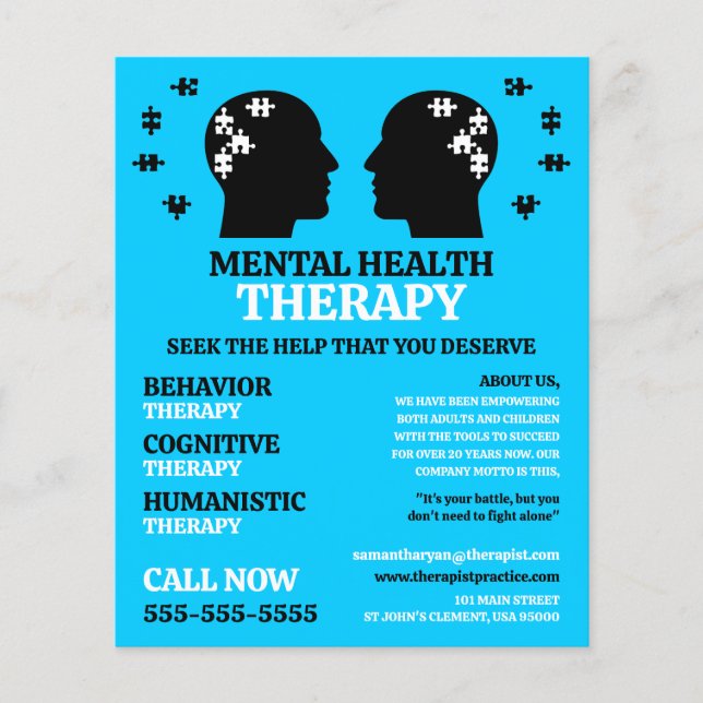 Mental Health Design, Psychotherapist, Therapy Flyer (Front)